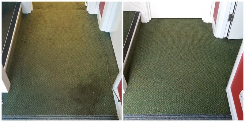 Avant/après restauration d’une moquette d’hôtel